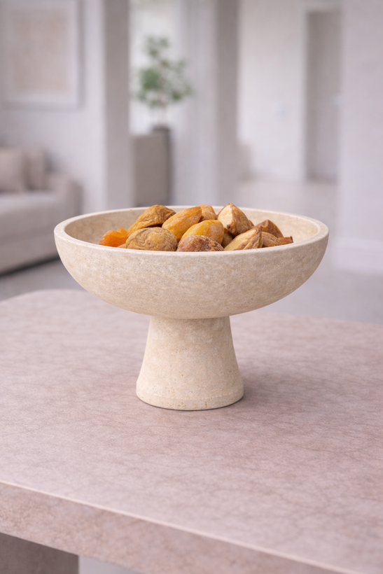 کاسه میوه خوری پایه دار سنگ تراورتن (متوسط)