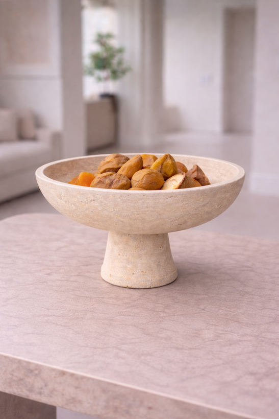 کاسه میوه خوری پایه دار سنگ تراورتن(بزرگ)