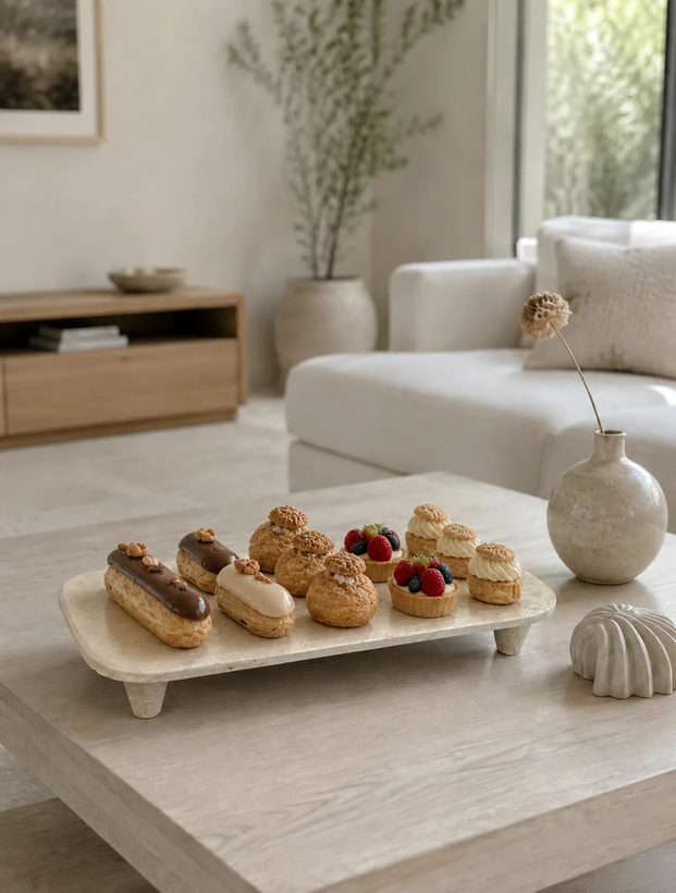 سینی پذیرایی پایه دار سنگی تراورتن