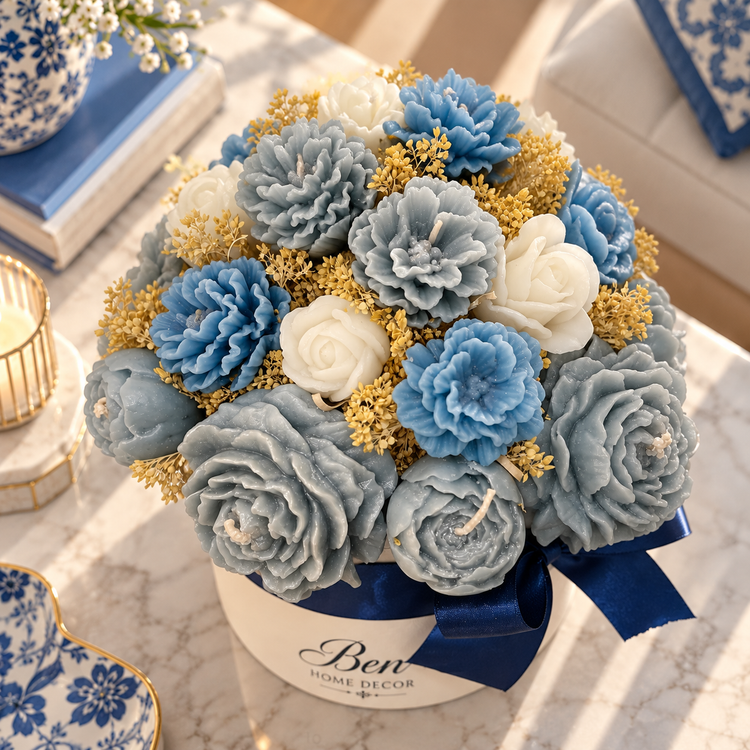 باکس شمع گل آبی ben home decor