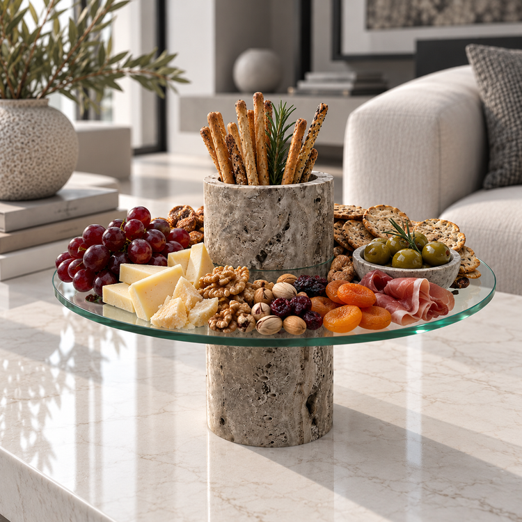 ظرف مزه خوری سنگ و شیشه سنگ تراورتن سیلور